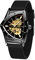 FORSINING Herren-Armbanduhr, wasserdicht, dreieckig, mechanisch, mit Silikonband, Goldfarben und Schwarz, Riemen, AH751