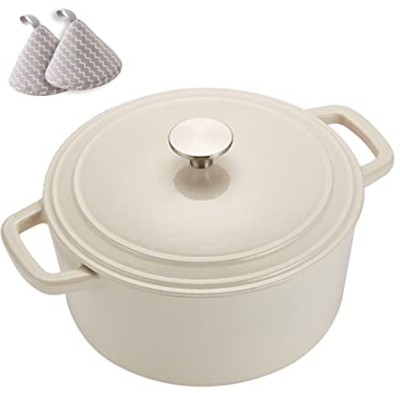 YLWX 3.5L Cooking Dutch Oven, Enameled Cast Iron Induction Dutch Pot, Cocotte Braiser Pot, Casserole with Lid (Color : White)