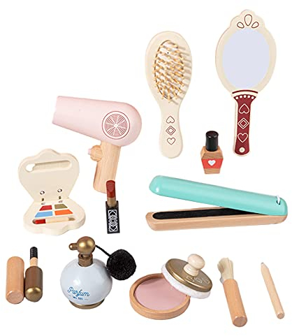 Fenteer 12pcs Holz Kosmetikkoffer Schminktaschen Make up Spielset Set für Mädchen Kinder ab 3 Jahre