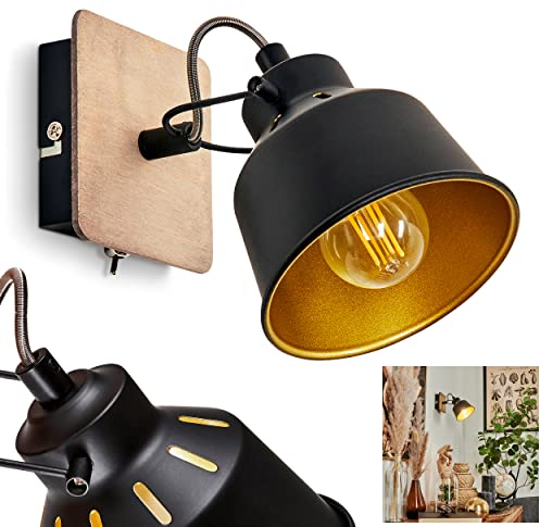 Applique murale Safari en métal/bois noir/chrome/doré/marron foncé, lampe réglable au design rétro/vintage, effet de lumière, interrupteur marche/arrêt sur le boîtier,E14, ampoule(s) non incluse(s)