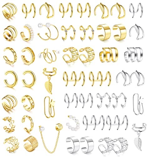 Dochais 52 Stück Ear Cuff Gold Earcuffs Ohrringe Gold Set Ohrmanschette Ohne Ohrloch Ear Cuff Wrap Ohrringe Damen Herren Earcuff Fake Helix Piercing Clip Earcuff Set Hypoallergen