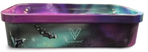V Syndicate 12.7x7.1x3.8 cm Mini-Aufbewahrungsbox aus Metall mit Deckel zum Rollen, luftdichter Rolltablett, interaktiven Kunstwerken auf allen Seiten (Syndicase 2.0, Bat Country)