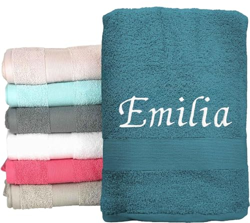 KDO MAGIC - Handtuch personalisiert - Bestickte Serviette mit einem Namen - 100% Baumwolle - Geschenkidee zum Geburtstag, Muttertag, Weihnachten (70 x 130 cm, Nachtblau)