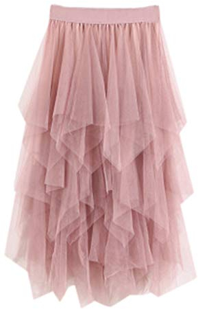 Tüllrock Lang Damen Plisseerock Weiche Tüll Petticoat A-Linie Midi Röcke Schwarz Festlich (Pink, One Size)