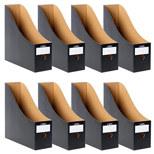 Magazine File Holder Pack of 8 - Cardboard Magazines Rack with Labels, Recyclable Kraft Paper A4 Files Organizer Box, Desktop Document Storage File Divider Organiser Rack for School Office Home