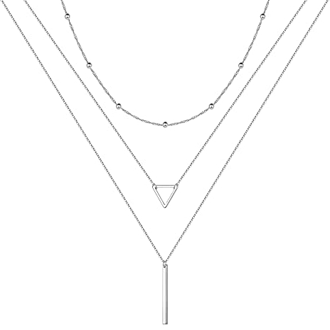 TINGN Kette Damen Silber - 14 Vergoldete Kette Doppel Multilayer Halskette Lange Layering Kette Set Personalisierte Kette Damen Mehrreihige Zarte Dünnen Silber Kette Damen Modeschmuck für Frauen