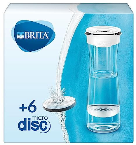 BRITA Weiße Graphit-Filterflasche, reduziert Chlor, Blei und andere organische Verunreinigungen für reineres Leitungswasser, 6 MicroDisc-Filter im Lieferumfang enthalten