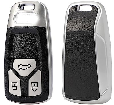ontto TPU Schlüsselhülle Cover Passt für Audi A4 B9 A4L A5 A6 8S 8W Q5 Q7 4M S4 S5 S7 TT TTS TFSI RS Coupe Autoschlüssel Hülle Schlüsselanhänger Schutzhülle Schlüsseletui 3 Tasten-Leder Silber A