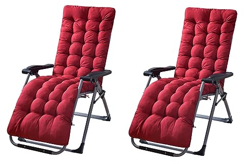 JTBDWOSK Liegestuhl Auflage, Dicke Lange Gartenliegen-Auflage Sofapolster Relaxliegenauflage für draußen, Terrasse, Sonnenliege, Bank, Liegestuhl, Kissen,Rot,2 Stück (1er Pack)