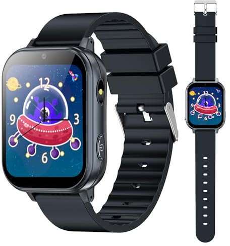 PTHTECHUS Smart Watch für Kinder, Kinderuhr mit Fotoapparat, MP3-Player, Lernen und Spielen, Kindergeschenk für 3-12 Jahre alte Jungen und Mädchen,Schwarz
