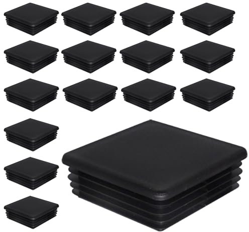 SKIR'CO 16 tapones cuadrados de plástico de 80 x 80 mm, tapas de tubo mate, insertos de tubo cuadrados, tapones para postes de valla, color negro RAL 9005