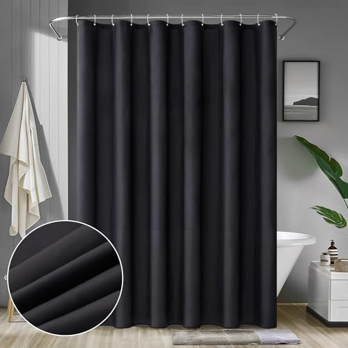 MIULEE Duschvorhang 240x200cm Schwarz Wasserdicht Badvorhang Anti-schimmel und Textil Waschbar Schnelltrocknend Badezimmer für Badewanne und Dusche Duschvorhänge mit 16 Duschvorhangringe