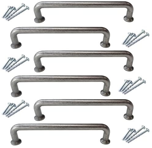 Cupboard Handles, Set of 6 Door Handles, Antique Pewter, Cabinet Handles for Kitchen Cupboards and General Furniture by FFF. (128mm Between fixings)