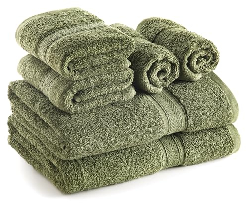 Sweet Needle Juego de Toallas de 6 Piezas 2 Toallas de Baño, 2 Toallas de Mano y 2 Toallitas - Algodón - Calidad Hotelera, Súper Suave y Altamente Absorbente de Secado Rápido (Verde Oliva)