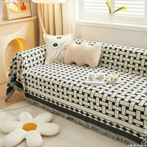 Ayoiow Sofa Überzug Wasserdicht Couchbezug Schwarz Sofahusse 1Sitzer Chenille Geflochtene Form