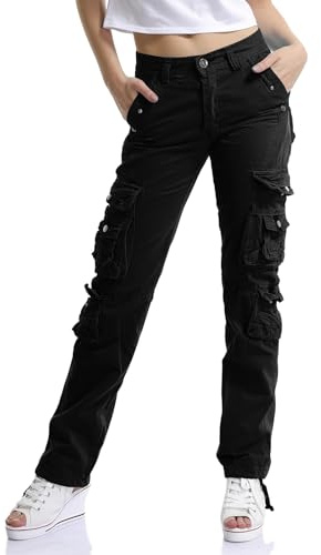 Aeslech Women's Cotton Casual Cargo Work Trousers High Waisted Travel Hiking Y2K Pants with Multi Pockets