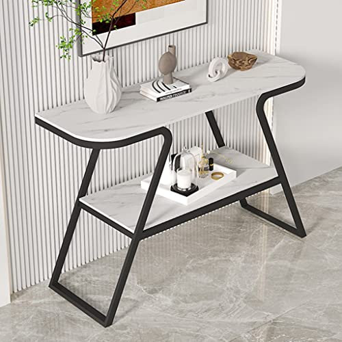 ESRADA Console Table, 2 Tiers Shelf Console Table, Marble Entryway Table, Iron Tray Side Sofa Table, Entryway Table, Living Room Balcony Table Bed Cabinet (Color : Style 3, Size : 140x30x80cm)
