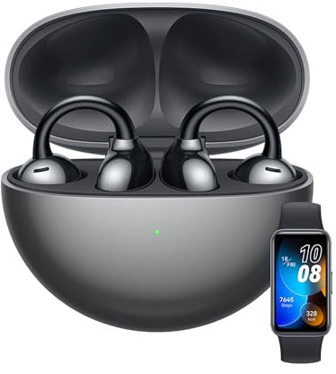HUAWEI FreeClip Wireless Earbuds - Open Ear Bluetooth Earphones with Long Lasting Battery & AI Crystal Clear Sound - Lightweight In-Ear Headphones Black Band 8 Fitness Watch Black