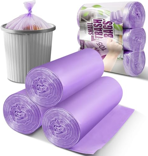 Lot de 105 petits sacs poubelle de salle de bain non parfumés, petits sacs poubelle en plastique pour la maison, le bureau, la cuisine, 105 pièces, violet