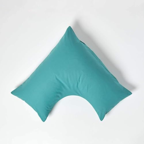 HOMESCAPES Teal Pure Egyptian Cotton V-Shape Pillowcase 200 TC 400 Thread Count Percale Equivalent Pillow Case For Nursing Pregnancy and Elderly Pack of 2