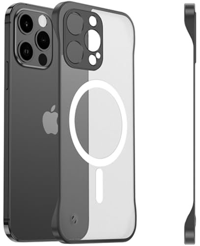 FAOMSEBS Magnetica Senza Bordo Cover per iPhone 14 Pro per MagSafe [Magnetico Potente] (Sensazione di Metallo Nudo) Custodia Slim Opaca Traslucido Antishock per iPhone 14 Pro Cover Magnetica, Nero