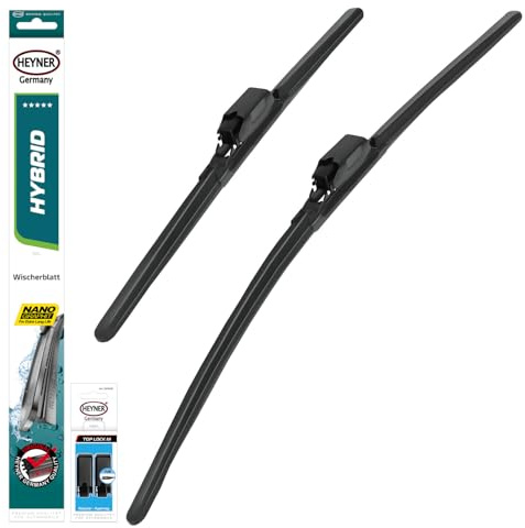HEYNER® Scheibenwischer-Set 560 mm / 530 mm Hybrid mit TLM-Adapter vorne | Für Fahrer- und Beifahrerseite, Graphitbeschichtete Gummilippen, Hakenaufnahme Hook One, Paarweise geliefert, Flaches Profil