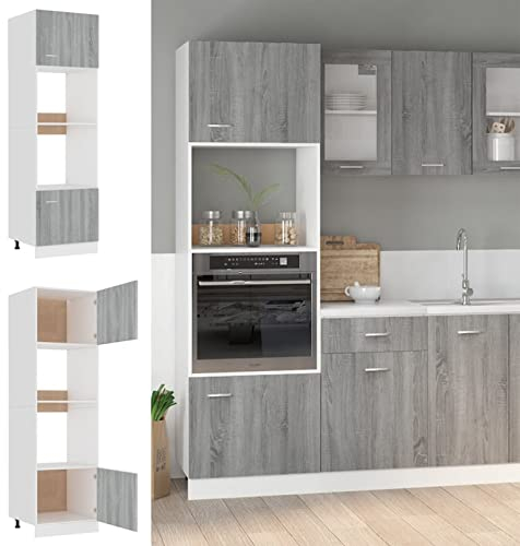 LAPOOH Meuble micro-ondes gris Sonoma 60 x 57 x 207 cm en bois d'ingénierie, meubles, armoires et rangement, armoires de cuisine - 815604
