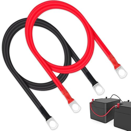 CECOMBINE 2-Pack 12V Heavy Duty Jump Leads, 30CM Car Battery Cable -16mm Battery Cable Connectors with SC16-10 Ring Terminals, Battery Connectors 12v 16mm Copper Wire Battery Inverter Cable - (60CM)