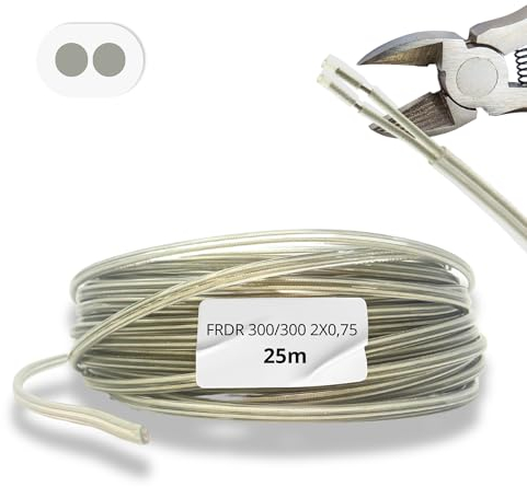 HALOTEC Cavo Elettrico 2 Fili 2x0.75 H03VVH2-F | 25 Metri | Doppio Isolamento in PVC | Installazione | Corrente | Trasparente | Piatto