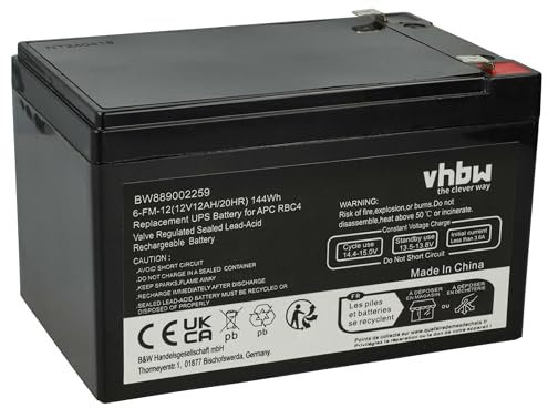 vhbw 1x Batterie Compatible avec APC SUVS650I, BP650SI, SC620, SUVS650, SU620NET, Smart-UPS, BP650SUS, SU620INET, SC620I ASI (12Ah, 12V, AGM)