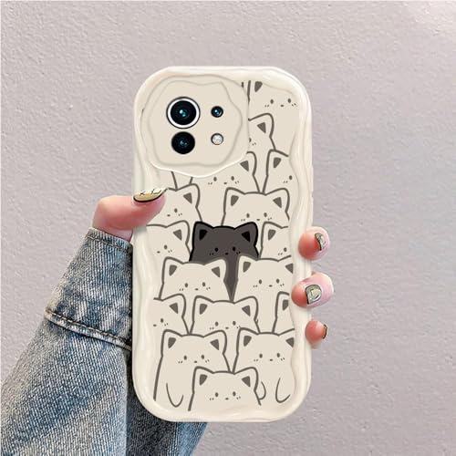 Compatibile con Xiaomi 11 Lite 5G NE/Xiaomi Mi 11 Lite Bianco Cover | Gatto Custodia Onda Silicone Morbido