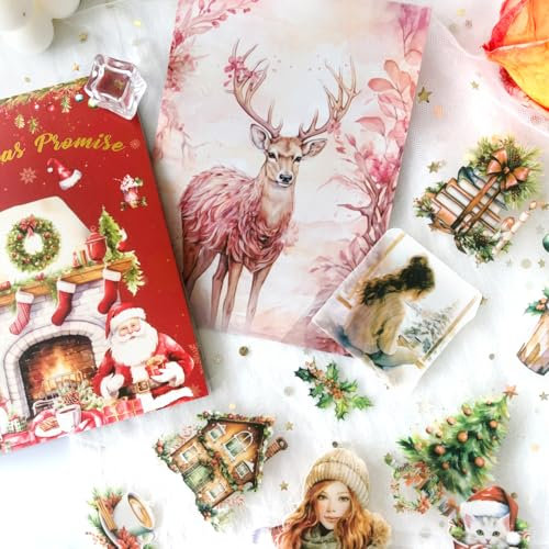 Scrapbook Zubehör Sticker Aesthetics 20 Blätter Scrapbook Stickers Ta Merry Journaling Zubehör Dekoratives Scrapbooking, Bullet Journaling Zubehör Sticker Album Crafts(Christmas Series 4)