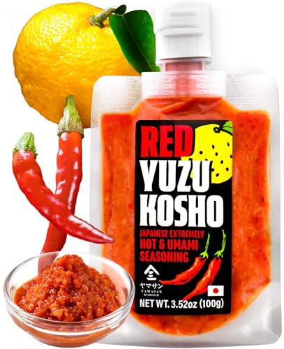 YAMASAN KYOTO UJI Rote Chili Yuzu Kosho Würzpaste, Japanisch Chili Paste, Extrem Scharf & Umami Gewürz, Vegan, Glutenfrei, Keine Zusatzstoffe, Hergestellt in Japan (100g)