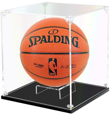 DOFOPO Acryl Vitrine für Basketball Sammlerstücke, Staubdichte Transparente Basketball Vitrine mit Ballhalter für Sport-Erinnerungsstücke 27*27*30cm