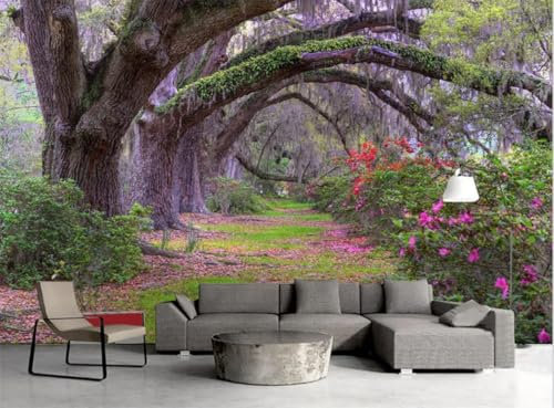 Kitquiver 3D Flower Tree Scenery Wall Mural Stickers Large 3D Park Scenery Mural Wallpaper 3D Effect Decorationwallpaper Living Room for Bedroom 430x300cm