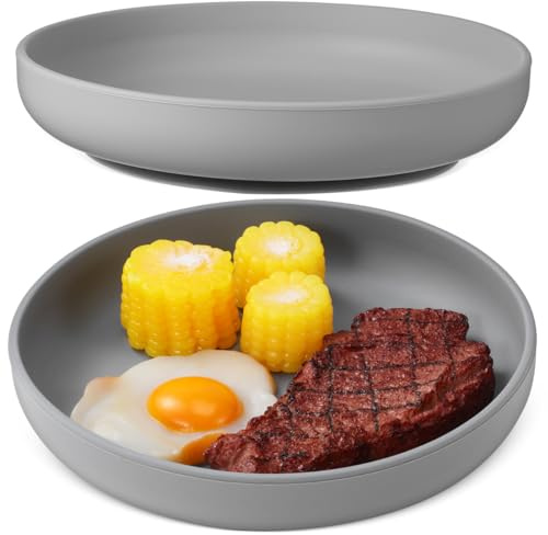 Healvian Anti Spill Plate for Elderly and Disabled Adults Suction Base Self Feeding Dinnerware Silicone Scoop Dish for Patients Easy Clean Adaptive Eating Aid for Home Nursing Home Hospital 2 Pack