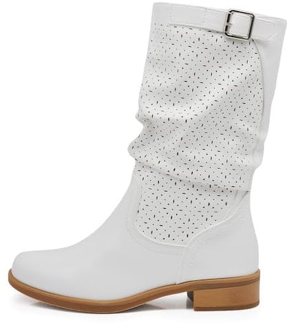 IF Fashion Stivali Stivaletti da Donna Biker Motociclista Traforati Primaverili Estivi Con Fibbia YL205 bianco N.37
