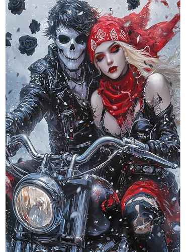 DCIDBEI 5D Diamond Painting Abstraktes Gemälde Groß Skull Motorrad 40x50 cm Malerei Malen nach Zahlen Skull Motorrad Diamant Painting Bilder Totenkopf auf Motorrad Schädel mit Glitzer Gothic Leben Tod