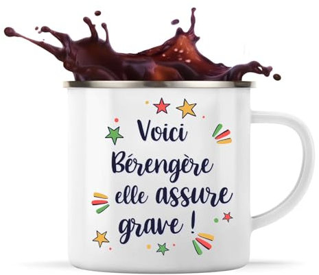 Planetee Tasse métallique Bérengère elle assure grave ! | Mug Mazagran Cadeau Fête des Mères Anniversaire Soeur Noël Tata Marraine Timbale Camping