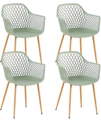 buybyroom Gartenstühle 4er Set, Lounge Sessel Outdoor Gartenstuhl Kunststoff, Balkon Stühle mit Metall Stuhlbein, 120 kg Belastbar, Graugrün