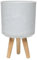 simpa Urban 12L Contemporary Cream Round Plastic Planter with Wooden Legs 40cm (H) x 25cm (Dia)
