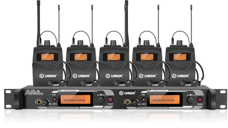 LMBGM AR2090 Mono UHF Dual Channel Wireless In-Ear Monitoring System Ideal para estudios de grabación, iglesias y rendimiento de banda (2 canales, 5 bodypack)