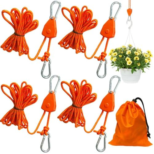 TZEKING 4 Stück 4mm Verstellbarer Seil Ratsche, 4m Abspannseile mit seilspanner, Einstellbare Ratchet Hanger, Zeltschnur mit Aufbewahrungstasche, Reflektierende Abspannseile für Sonnensegel