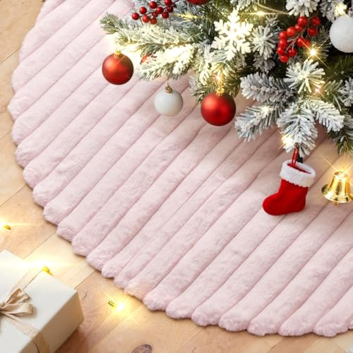 Lanpn Christmas Tree Skirt 40cm, Faux Fur Xmas Tree Skirt Plush Winter Christmas Tree Mat for Small Mini Pencil Slim Artificial Trees Winter Home Party Indoor Xmas Decor (Pink, 16 inch)