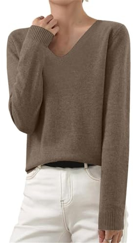 Pullover Damen Strickpullover Basic Baumwoll Einfarbig Strickpulli Leicht Gestrickte Pulli Dünn Herbst Winter Sweater Warm Winterpullover Wollpullover Rundhal/V-Ausschnitt Kaschmir Sweater
