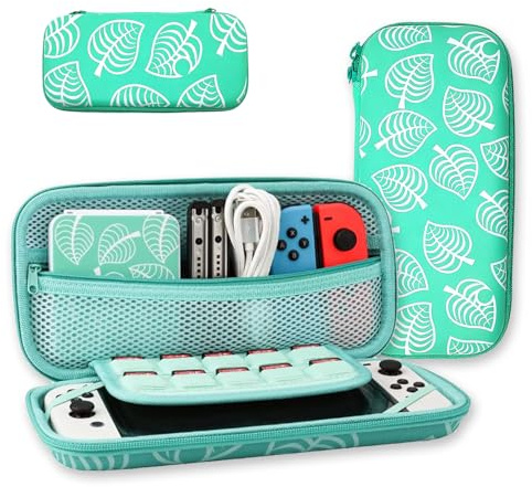 Homly Nintendo Switch ITE Case, Carry Case for Nintendo Switch Lite Protective Hard Shell Portable Travel Carry Case with Storage for Accessories & Game Cartridges, Animal Crossing Leaf Green