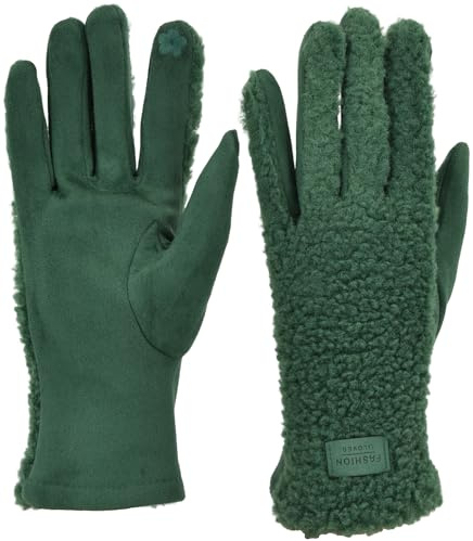 styleBREAKER Damen Touchscreen Handschuhe Plüsch | Leitfähige Fasern an 2 Fingern für Displays, 18-21 cm Handumfang, elastischer 90% Polyester-Mix.