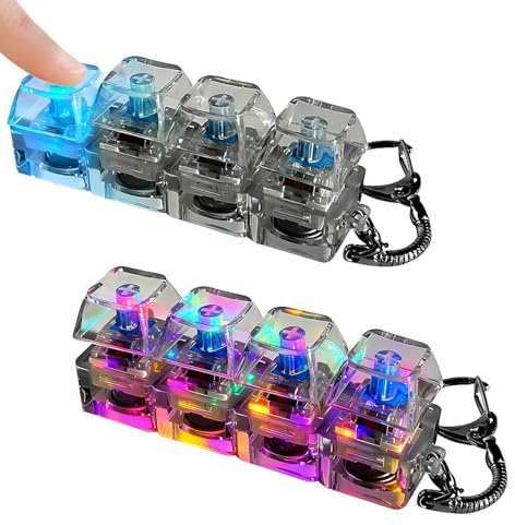 2 Pcs Keyboard Fidget Toy | Keyboard Fidget Keychain - Stress Relief Clicker for All Ages, with Colorful Lights (Clear)