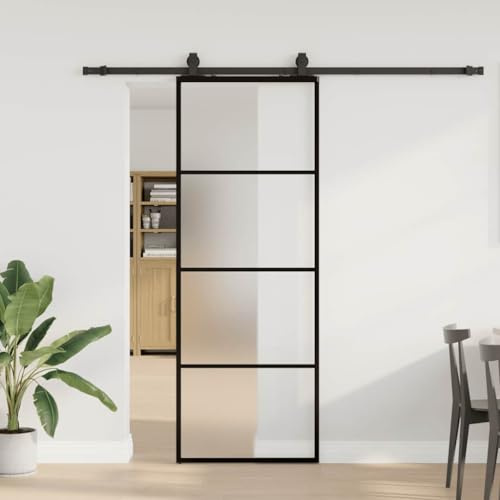 Porta scorrevole con guarnizione nera, 76 x 205 cm, vetro monolocale per interni, guide scorrevoli stabili e scorrevoli silenziosi, versatile per camere da letto e cucine,