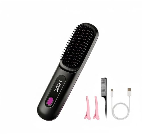 Cepillo Alisador Pelo Eléctrico Inalámbrico USB LED Cerámica | 3 en 1, recargable USB, pantalla LED, protección cerámica, ideal pelo corto y largo, portátil viaje, incluye peine y pinzas
